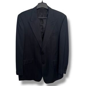 Point Zero Black Striped Suit Jacket with Notched Lapels and Fine Texture